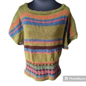 HANDKNIT Wool Short Sleeve Cowl Neck Sweater Size Large